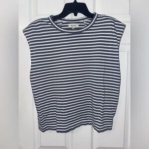 Madewell Grey and White Striped Muscle Tee
